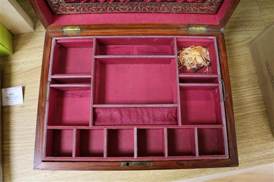 A burr walnut and mother of pearl inlaid sewing box